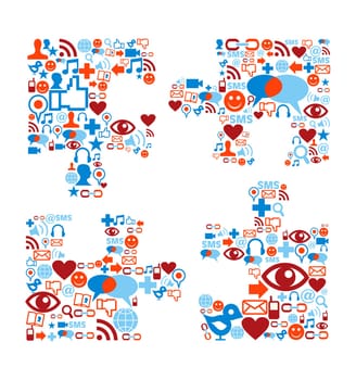 Social media icons set in puzzle shape composition