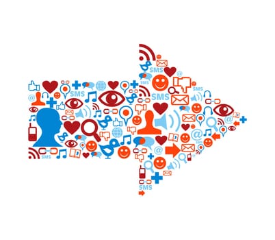 Social media icons set in arrow shape composition
