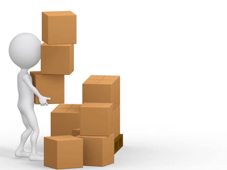 3d people carrying cardboard boxes.