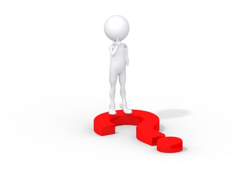 Businessman standing on question mark&#039 s point and thinking