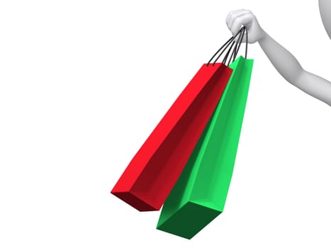 3d illustration of hand holding colorful shopping bags
