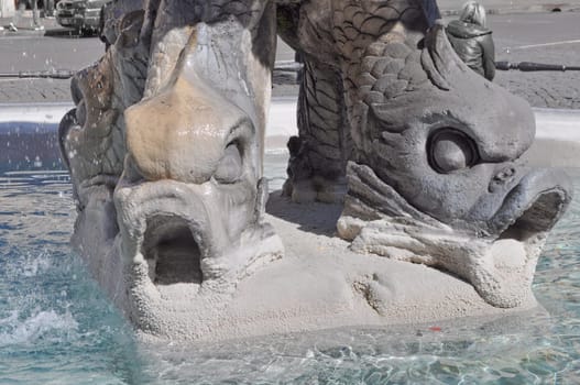 Baroque Triton Fountain (Fontana del Tritone) in Rome, Italy