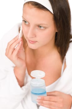 Acne facial care teenager woman clean skin isolated on white
