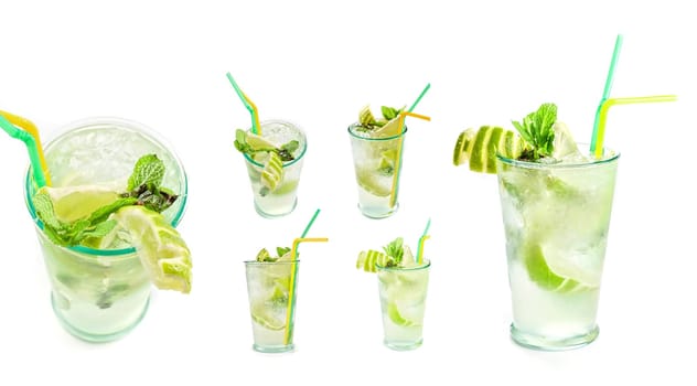 Fresh mojito cocktail set isolated on a white bacground