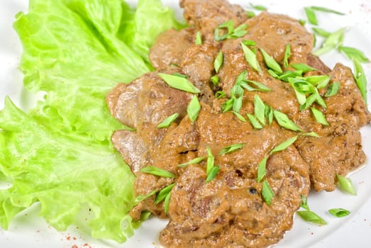 Fried liver of a rabbit stewed at sour cream