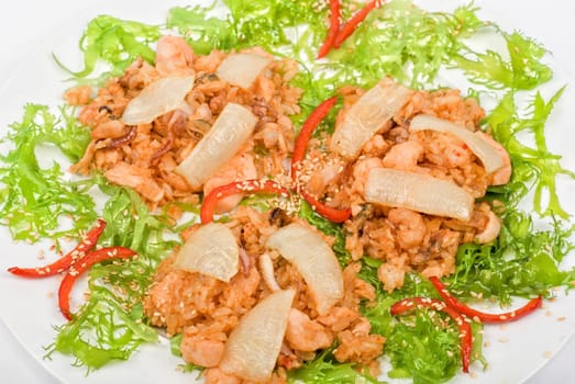 Rice with roast vegetables closeup
