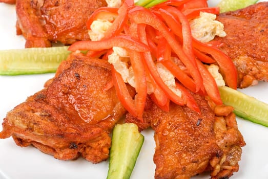 Roast meat closeup with fresh vegetable