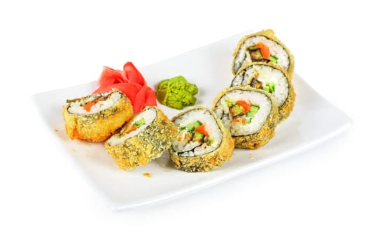 Sushi rolls at plate isolated on a white