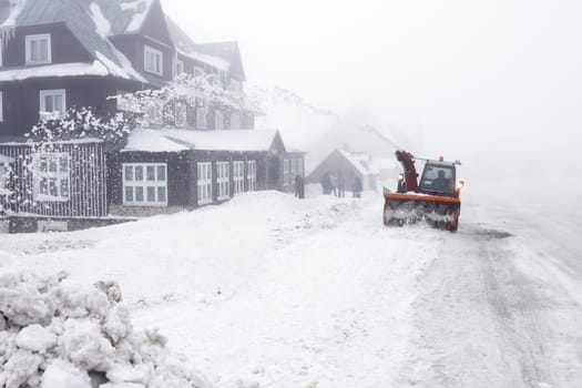 Czech Republic - mountains Krkonose - snowblower on road