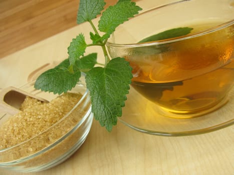 Melissa tea with brown raw cane sugar