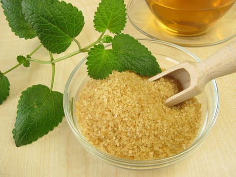 Melissa tea with brown raw cane sugar