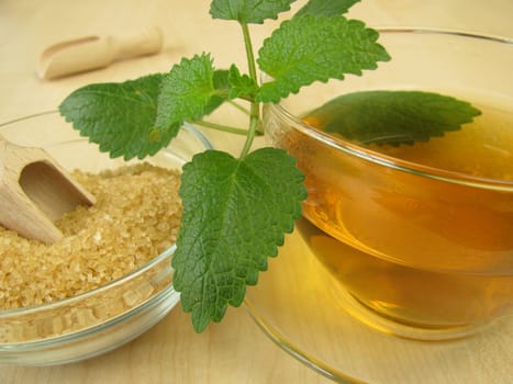 Melissa tea with brown raw cane sugar