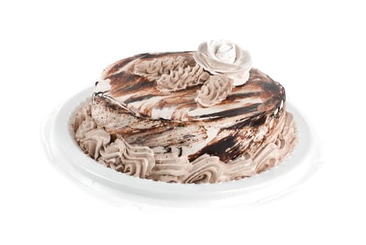chocolate cake closeup isolated on a white