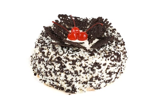 chocolate cake with berry isolated on a white