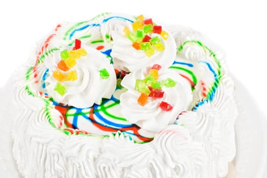 fruit jelly cake closeup isolated on a white