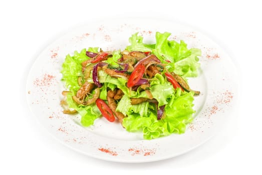 Salad of pork, courgette, lime with hazelnut and lettuce