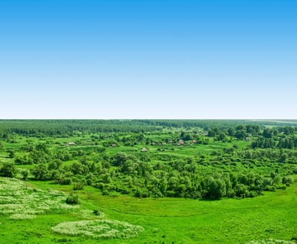 Summer village landscape at sunny day