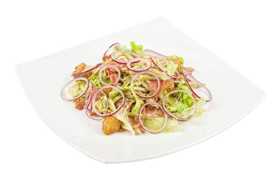 Onion salad of meat with roast vegetables