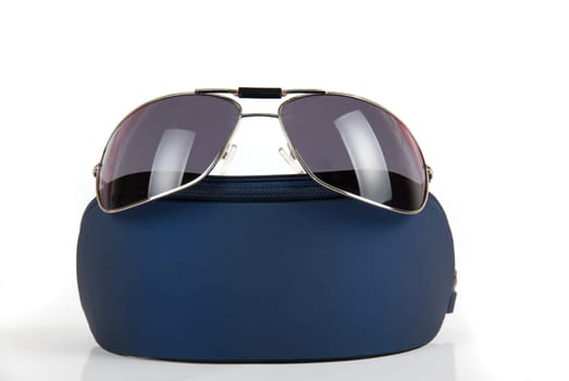 Modern black sunglasses isolated on a white