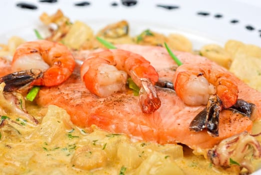 Salmon fish and seafood tasty gourmet dish closeup