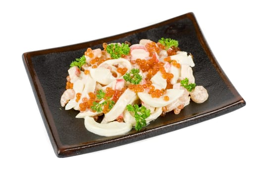 Seafood salad ar plated isolated on a white background