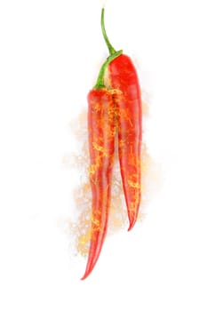 red hot chili peppers isolated on white