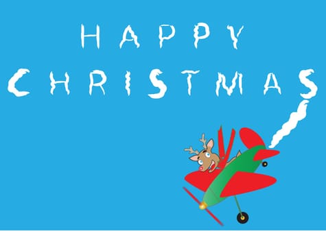 Rudolf the Reindeer  in a cartoon plane Sky Writing Happy Christmas