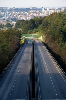 Aerial view of rush hour traffic on the motorway
