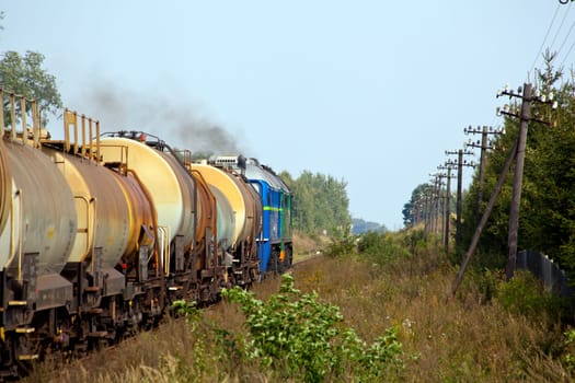 Freight train passing the countryside