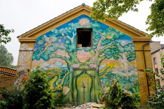 Christiania, also known as Freetown Christiania is a self-proclaimed autonomous neighbourhood of about 850 residents, covering 34 hectares  in the borough of Christianshavn in the Danish capital Copenhagen.