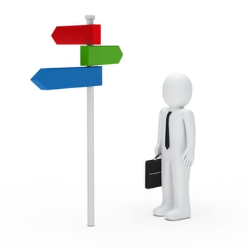 3d man stand for a way arrow