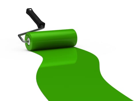 3d paint roller green color ground white