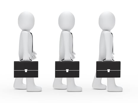 3d man tie briefcase stand in series