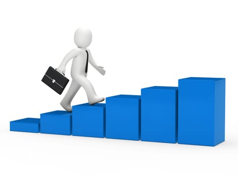 3d businessman with briefcase run to success