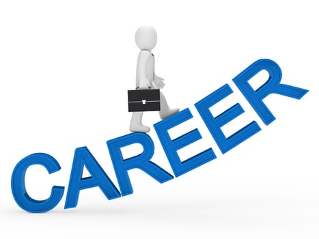 3d business man up blue career text