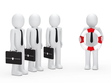 3d business men with briefcase and lifebelt