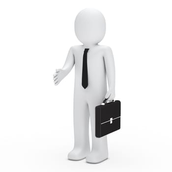 3d business man with briefcase give handshake