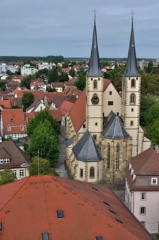 aerial view of church in ancient city center