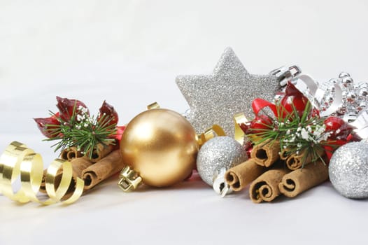 Christmas decorations on a white background