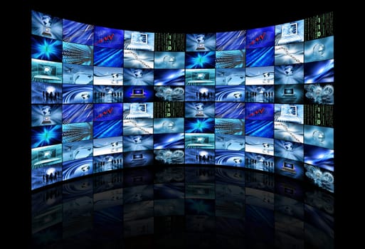 Multi screens showing various business themed images