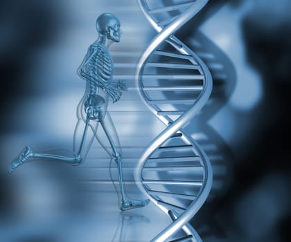 Colourful DNA strands on abstract background