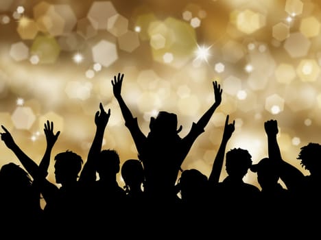 Silhoeutte of an excited crowd on a Christmas background