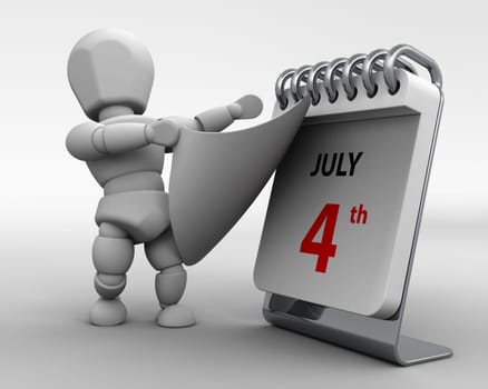 3D render of a man with a calender tearing off a page