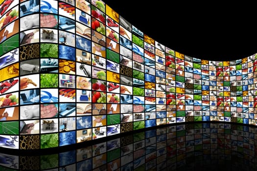 Curved wall of screens