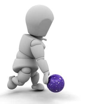 3d render of a man ten pin bowling