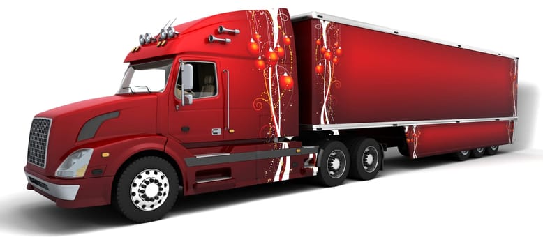 3D render of Christmas American semi trucks