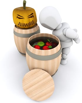 3d render of a man bobbing for apples