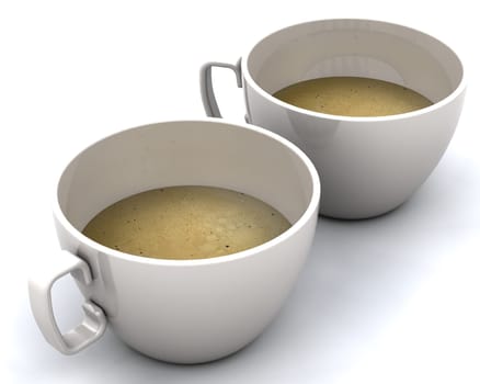 3D render of cups of coffee isolated on white