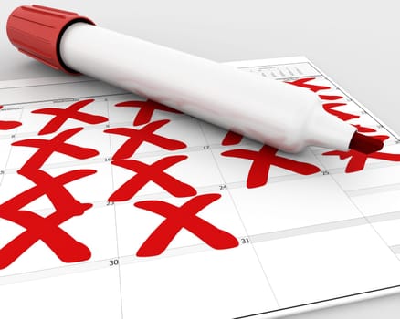 3D render of a marker marking the date on a calender