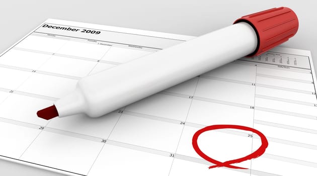 3D render of a marker marking the date on a calender
